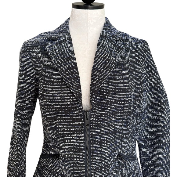 Cabi Navy Tweed Zip Front Jacket Blazer Style 723 Long Sleeve Size 8 - Picture 10 of 16